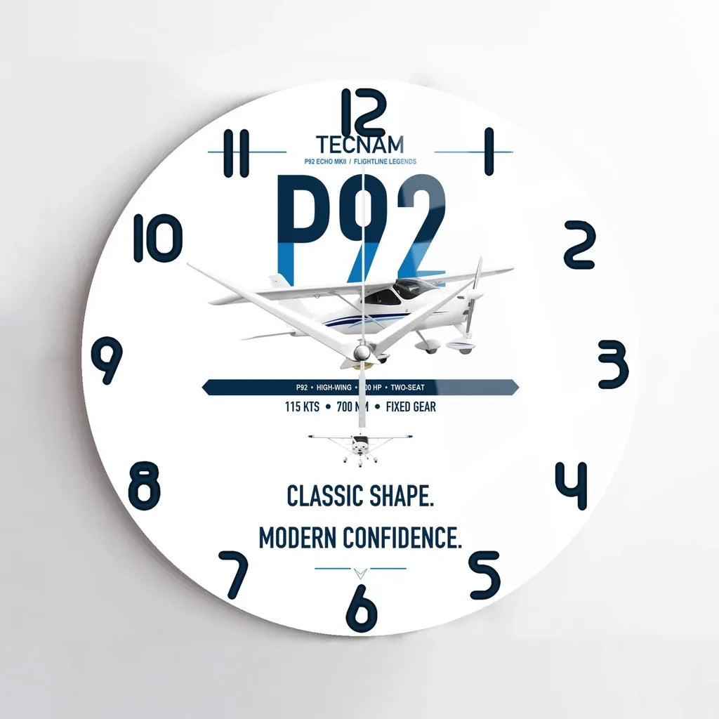 Tecnam P92 Echo MkII design on white no frame wall clock