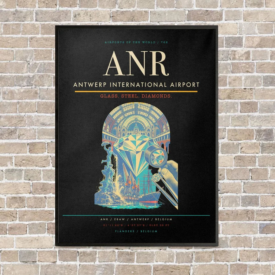 Antwerp International Airport ANR - Canvas Framed - Black