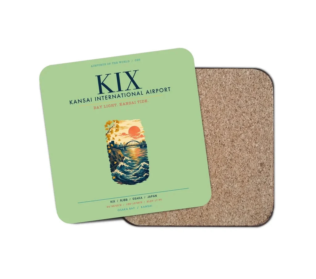 Osaka Kansai International Airport (KIX) design on light green 1 piece coaster