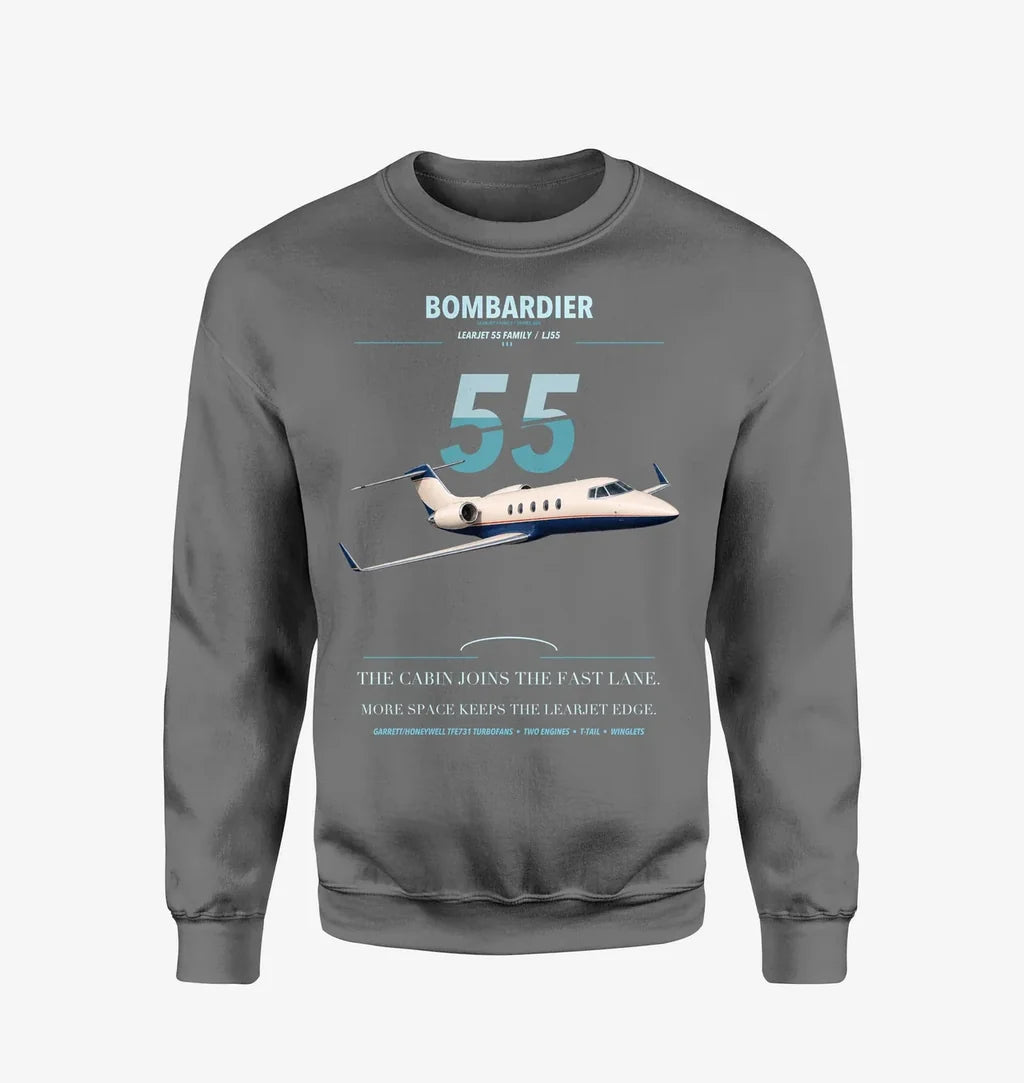 Bombardier Learjet 55 design on gray sweatshirt