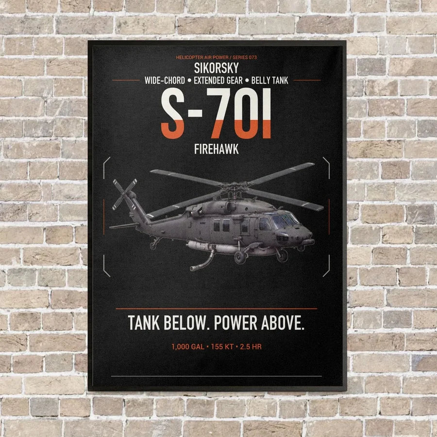 Sikorsky S-70i FIREHAWK vertical canvas print - framed - black background