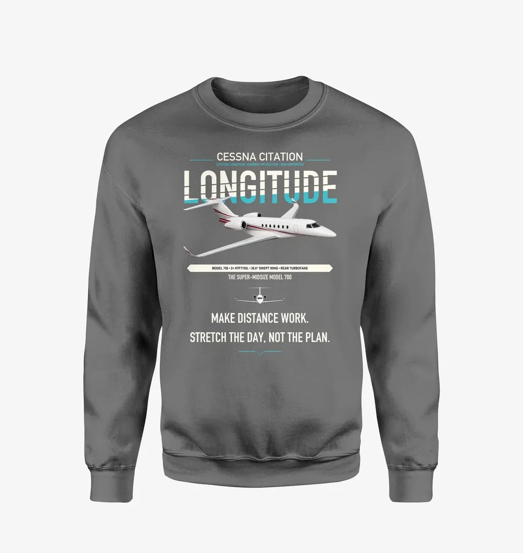 Cessna Citation Longitude design on gray sweatshirt