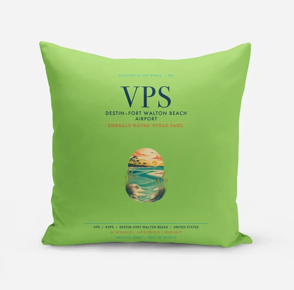 Destin Fort Walton Beach Airport (VPS) design on light green pillow