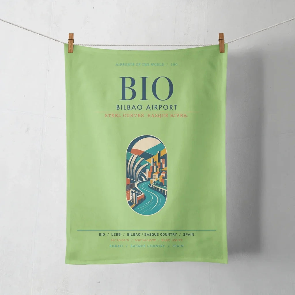 Bilbao Airport (BIO) design on light green towel