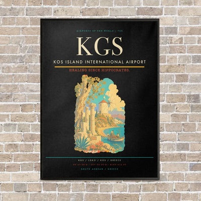 Kos Island International Airport KGS vertical canvas print - framed - black background