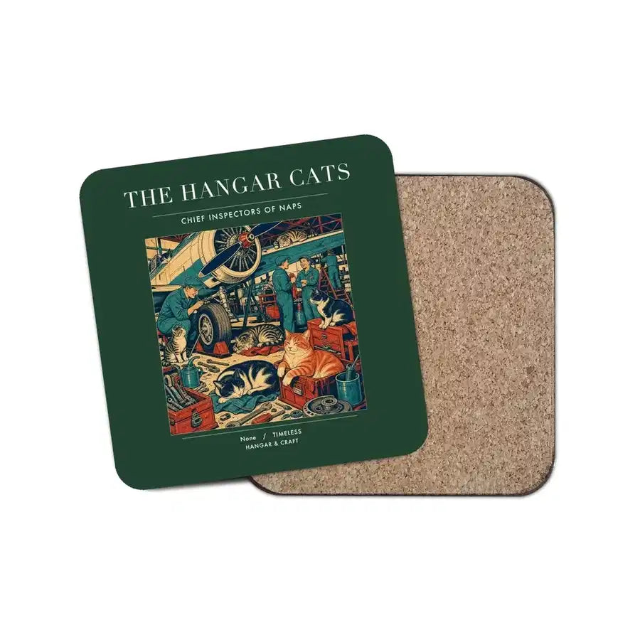 The Hangar Cats - Designed Coasters design on dark green 1-piece