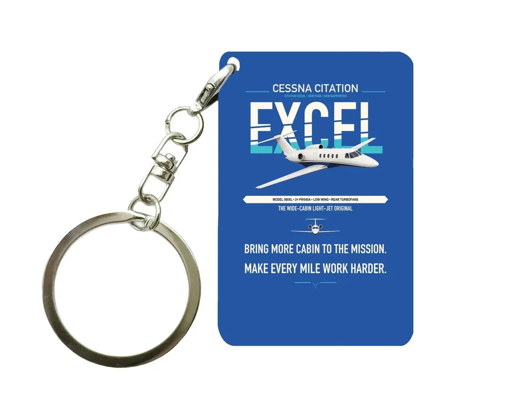 Cessna Citation Excel design on blue designed key chain, double-side print