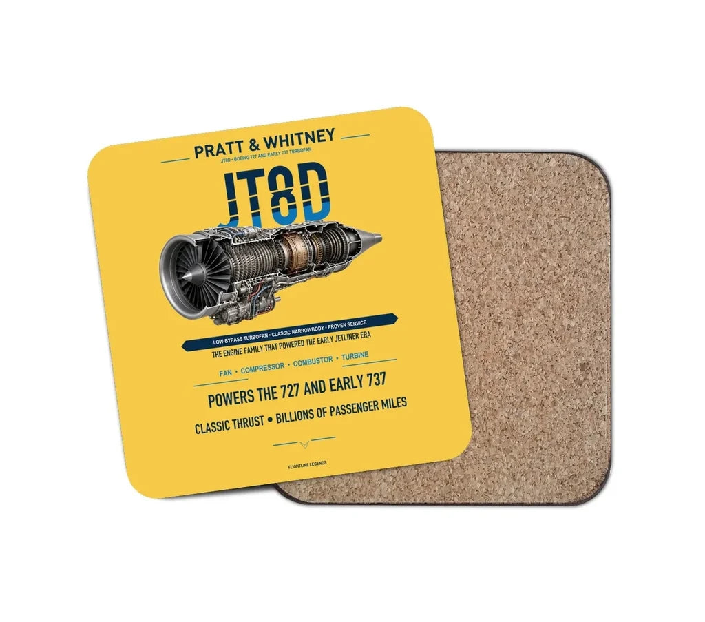JT8D design on yellow 1 piece coaster