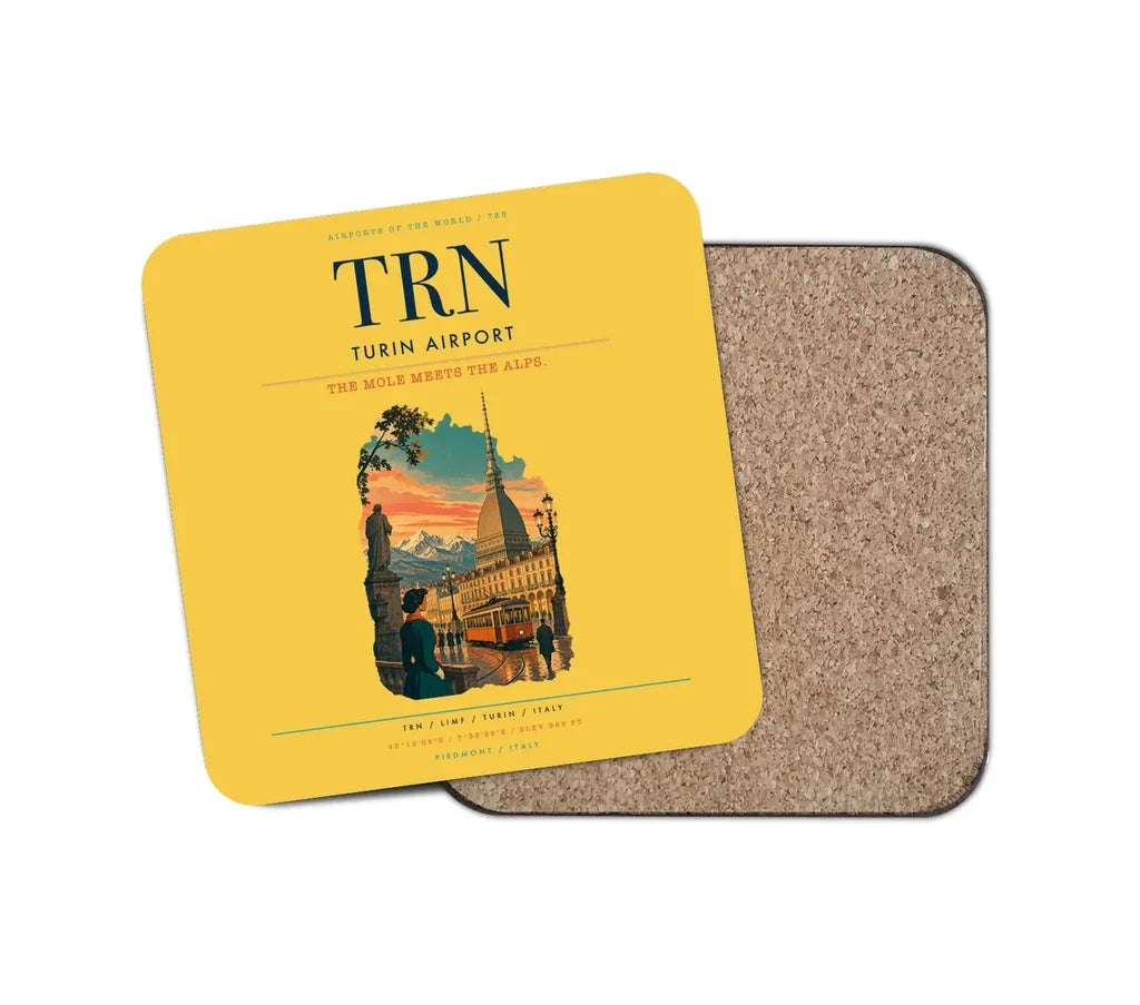 Turin Airport (TRN) design on yellow 1 piece coaster