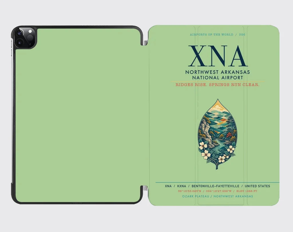 Northwest Arkansas National Airport (XNA) design on light green ipad tablet case