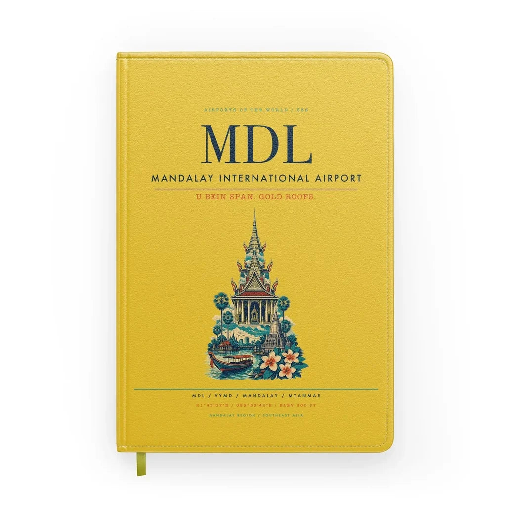 Mandalay International Airport (MDL) design on yellow notebook