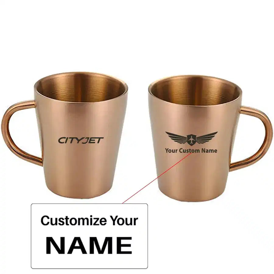 City Jet Airlines Stainless Steel Coffee mug, Rose Gold+Name