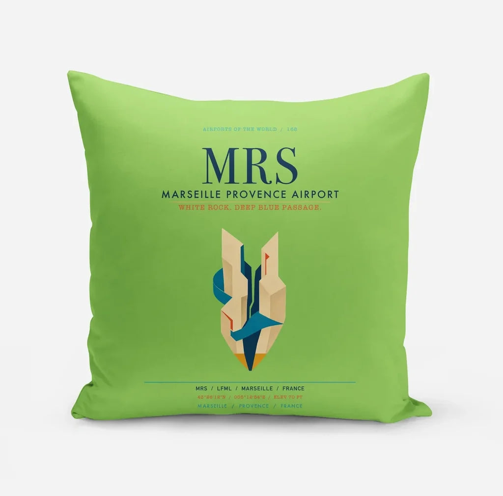 Marseille Provence Airport (MRS) design on light green pillow