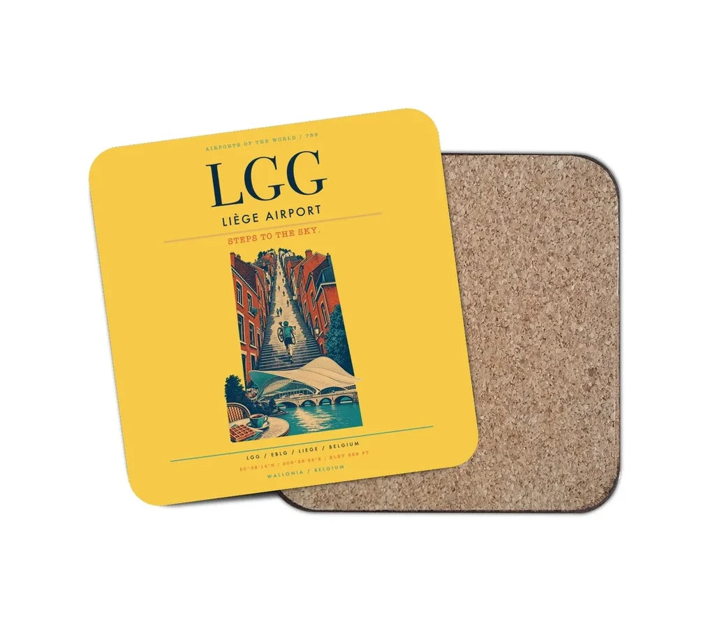 Liège Airport (LGG) design on yellow 1 piece coaster