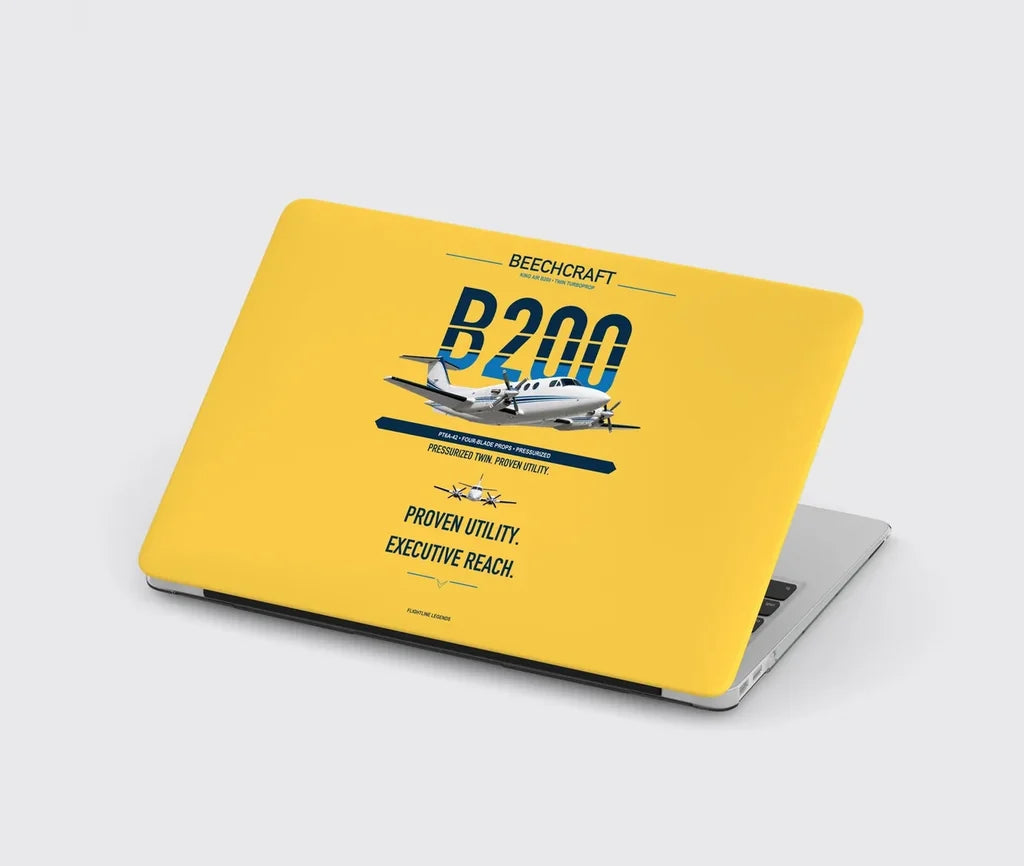 Beechcraft King Air B200 design on yellow MacBook case