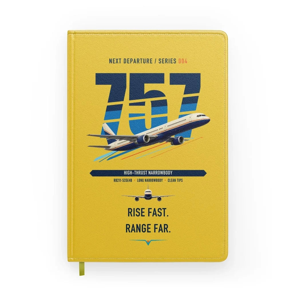 Boeing 757-200 design on yellow notebook