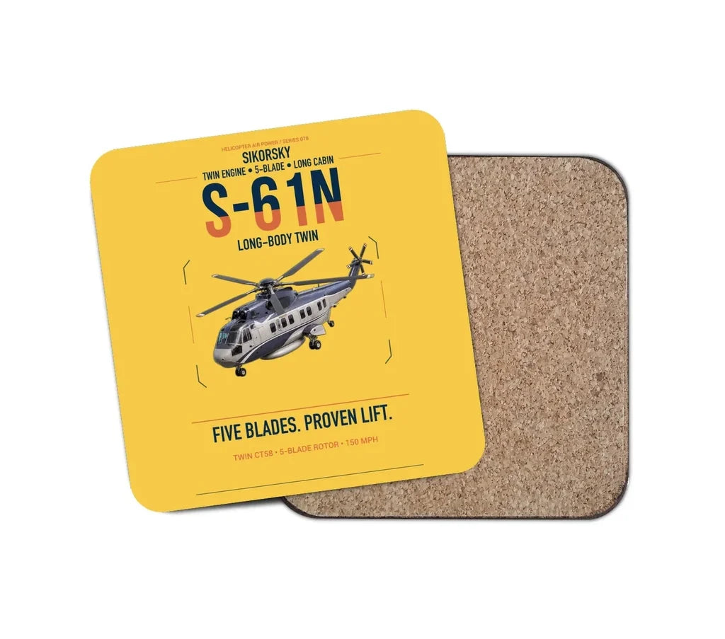 Sikorsky S-61N design on yellow 1 piece coaster
