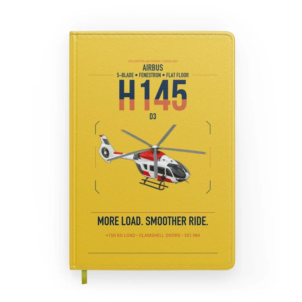 Airbus H145 D3 design on yellow notebook