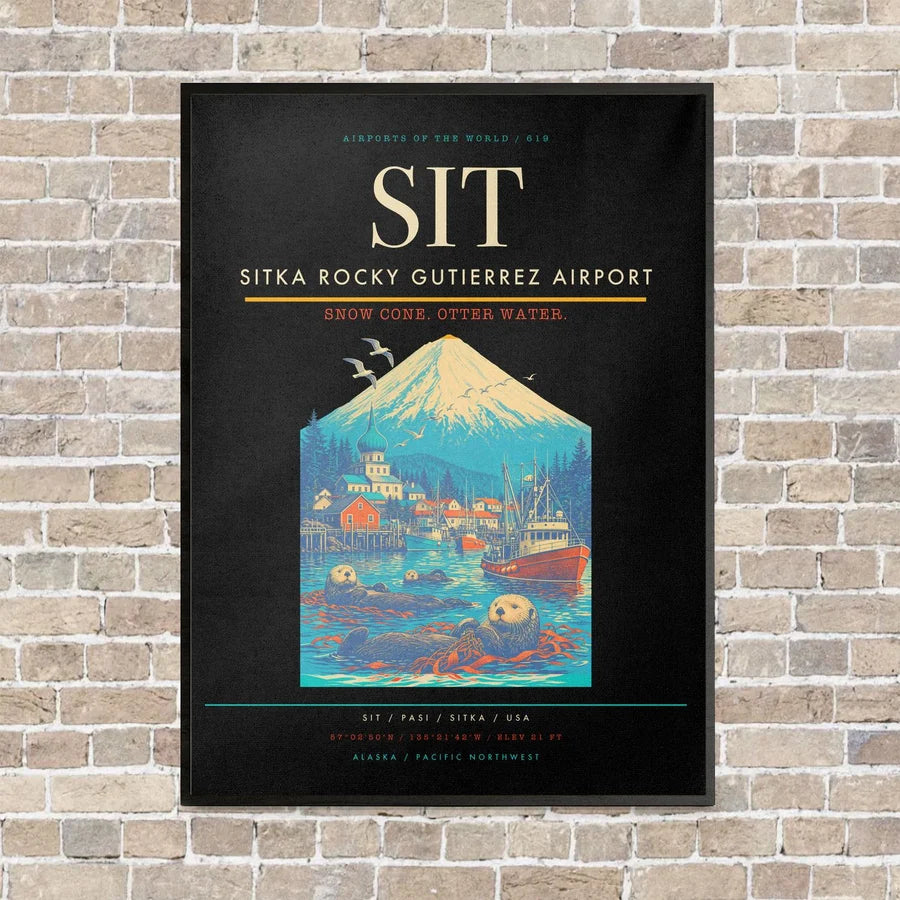 Sitka Rocky Gutierrez Airport SIT vertical canvas print - framed - black background