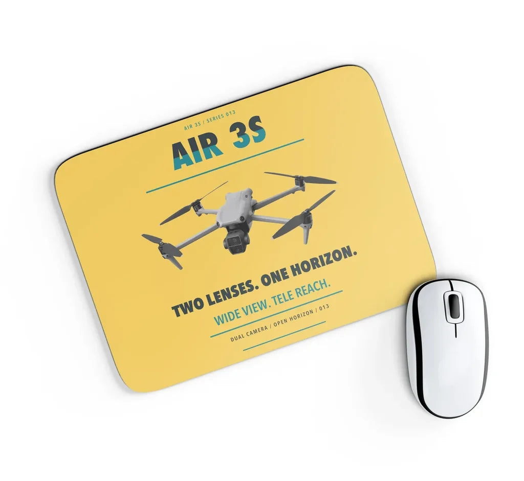 DJI Air 3S design on yellow rectangle mouse pad