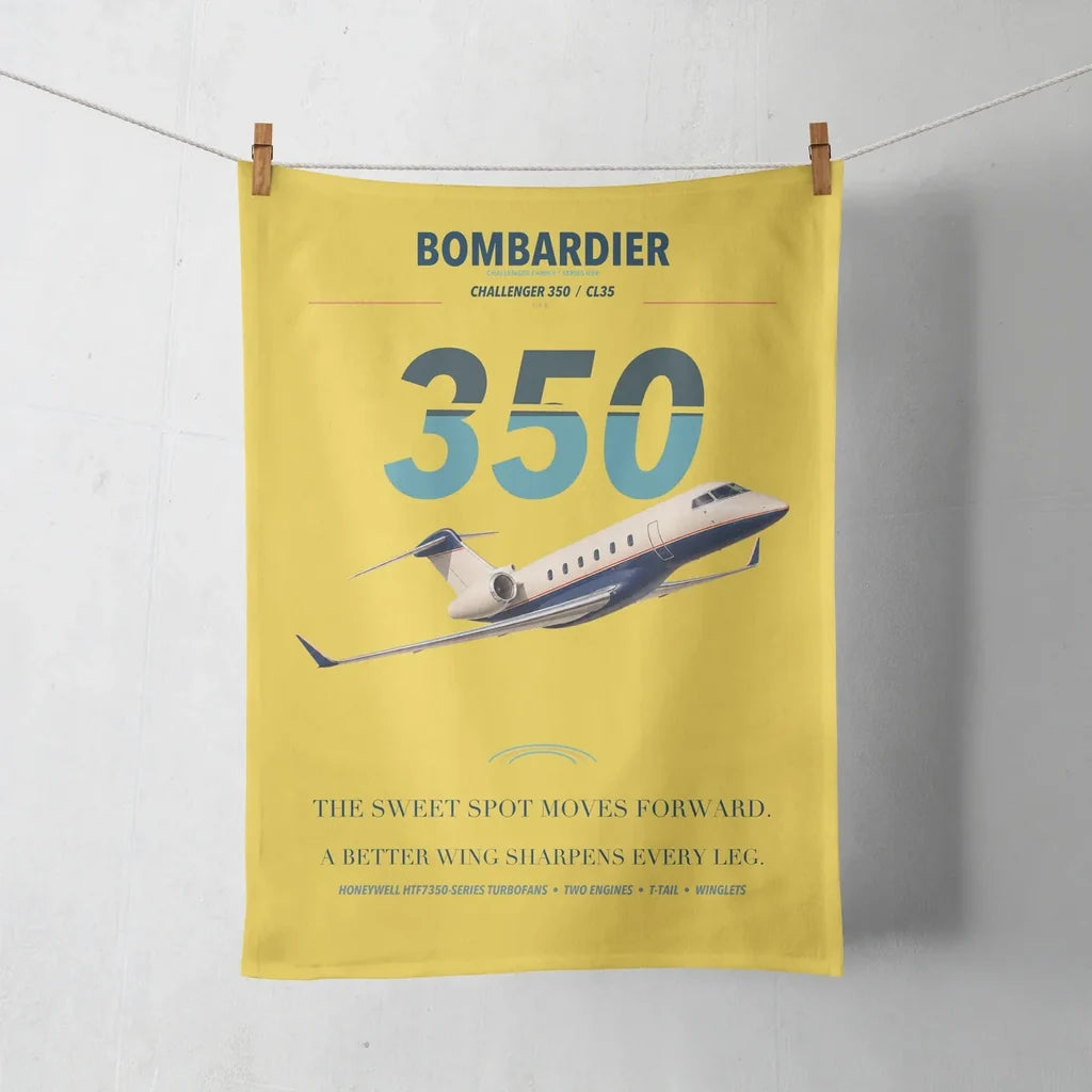 Bombardier Challenger 350 design on yellow towel