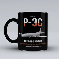 Thumbnail for P-3C Orion design on black ceramic mug, double-side print