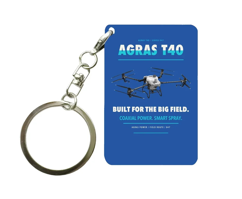 DJI Agras T40 Key Chain design on blue key chain
