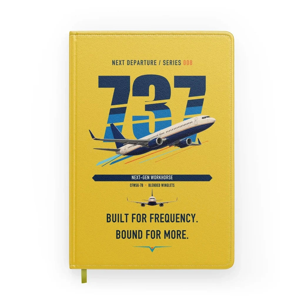 Boeing 737-800 NG design on yellow notebook