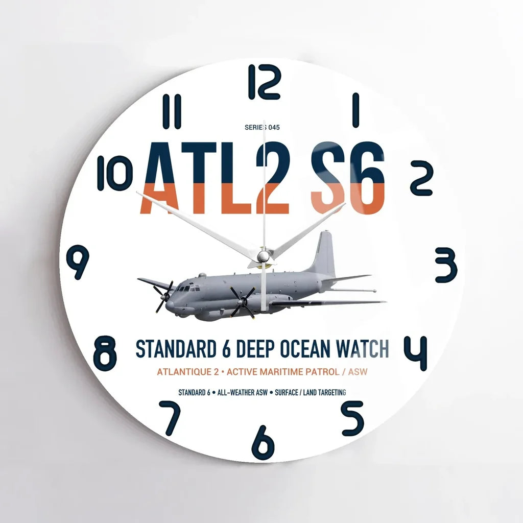 Atlantique 2 Standard 6 design on white no frame wall clock