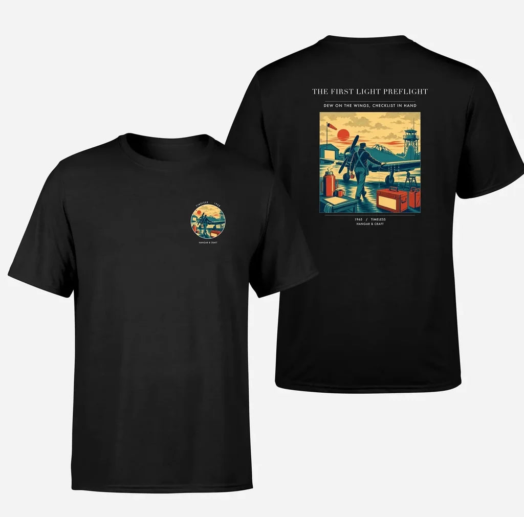 VINTAGE G4180 - The First Light Preflight - Double-Side T-Shirt design on black double side t shirt