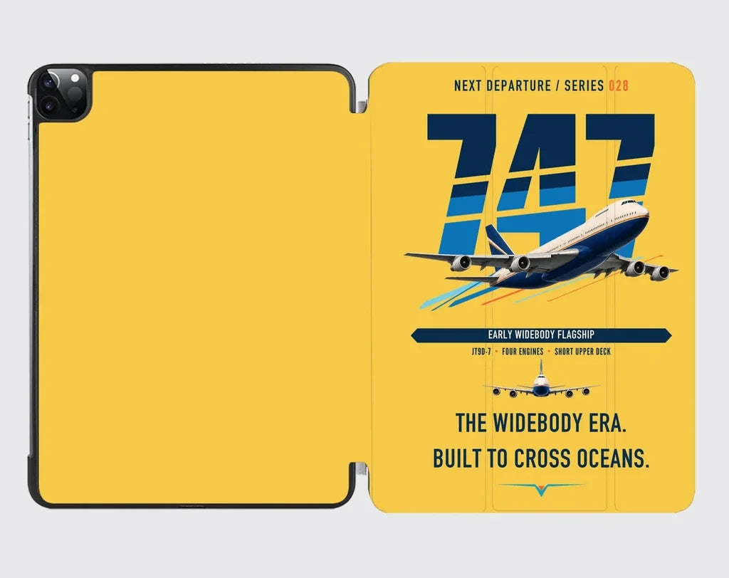 Boeing 747-200B design on yellow ipad tablet case