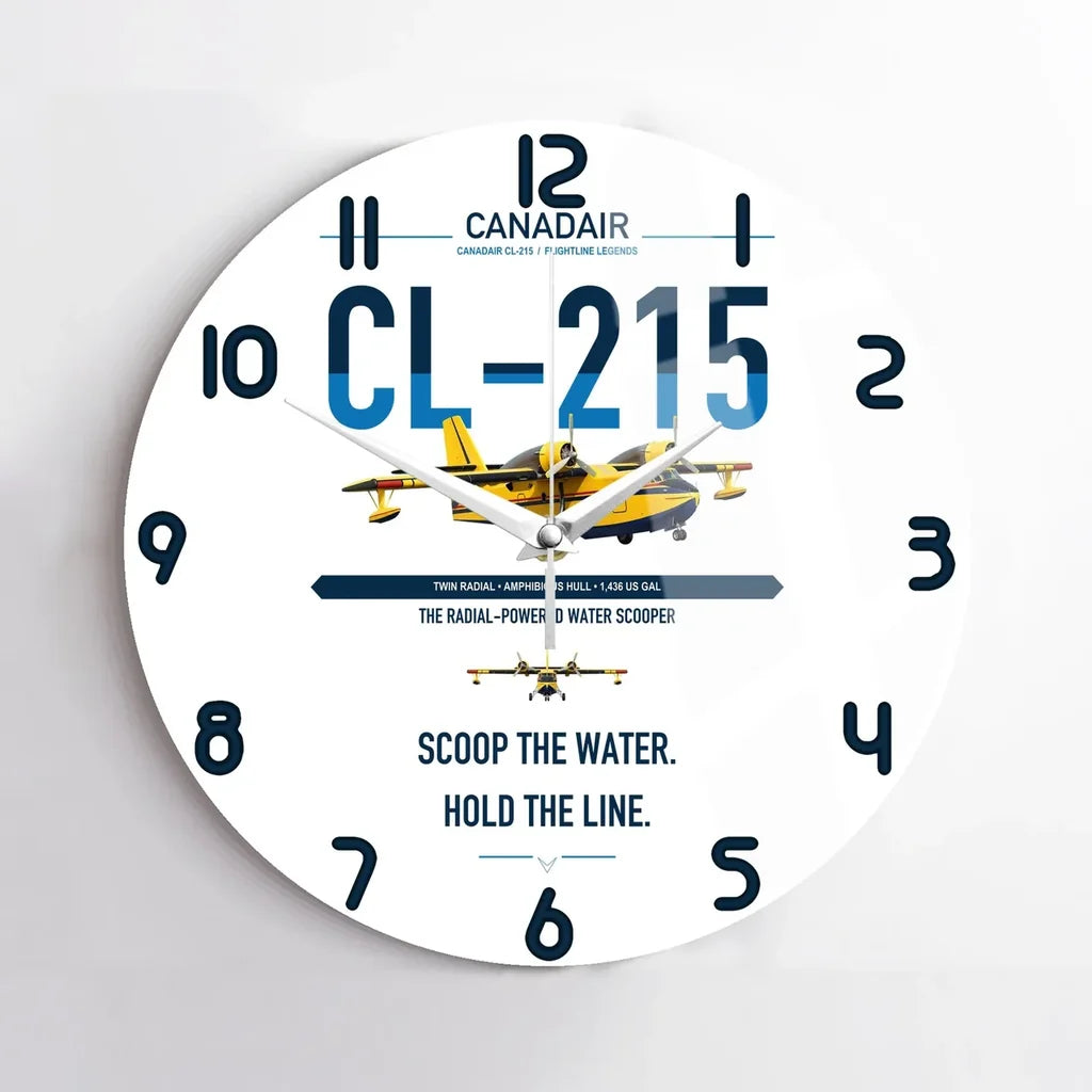 Canadair CL-215 design on white no frame wall clock