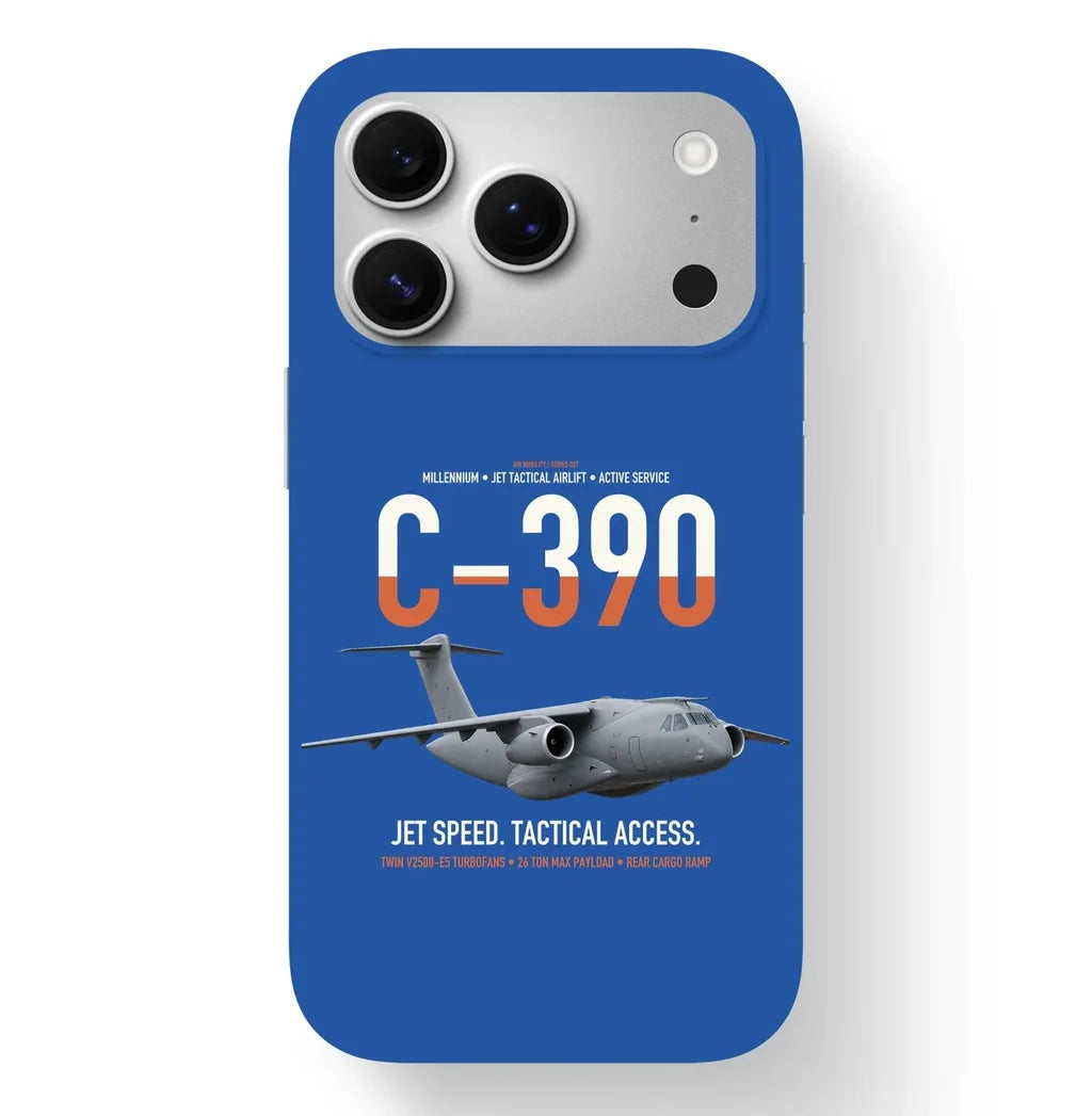 C-390 Millennium design on blue magsafe iphone case, for iPhone 17 Pro