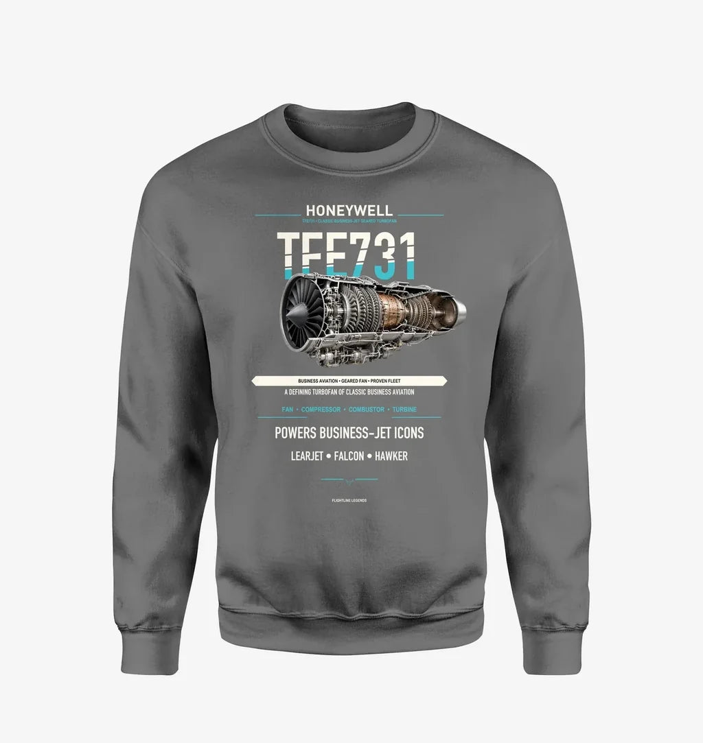 TFE731 design on gray sweatshirt