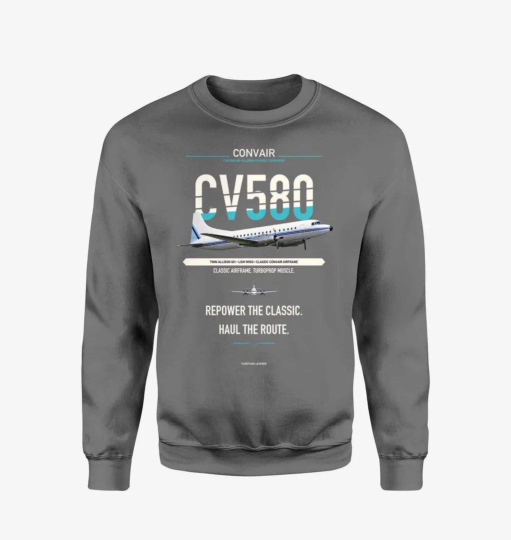 Convair 580 design on gray sweatshirt