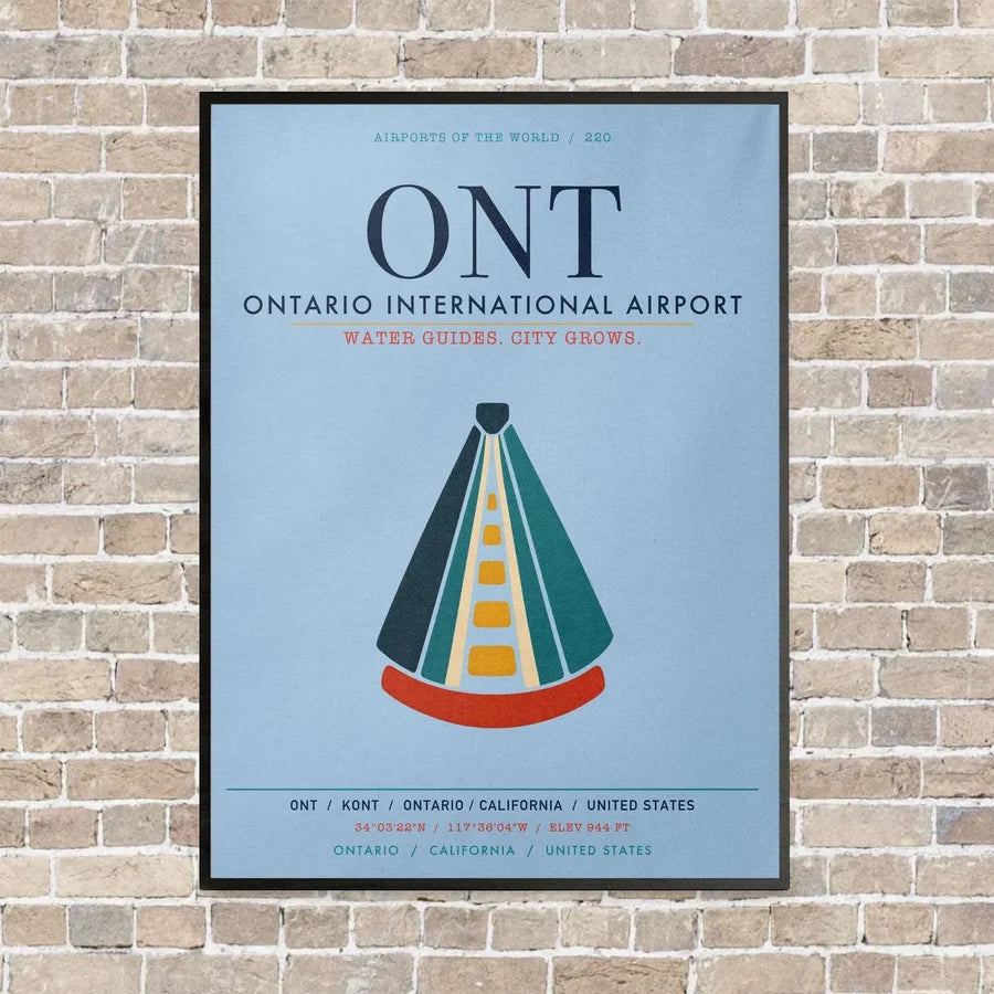 Ontario International Airport ONT vertical canvas print - framed - light blue background