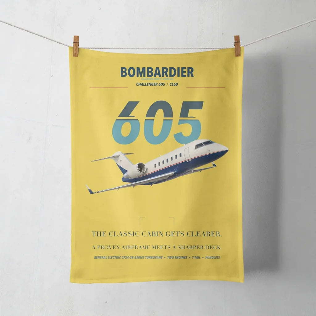 Bombardier Challenger 605 design on yellow towel