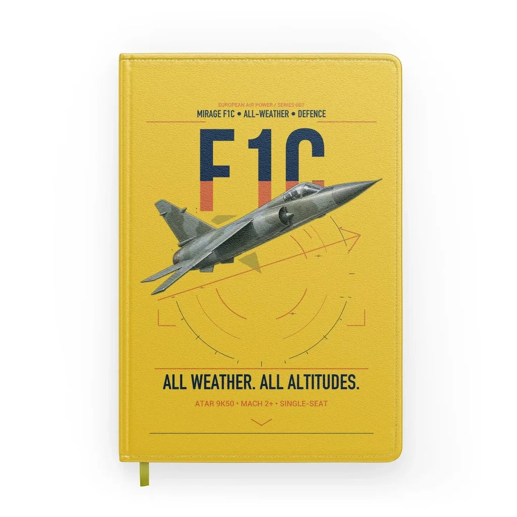Dassault Mirage F1C design on yellow notebook