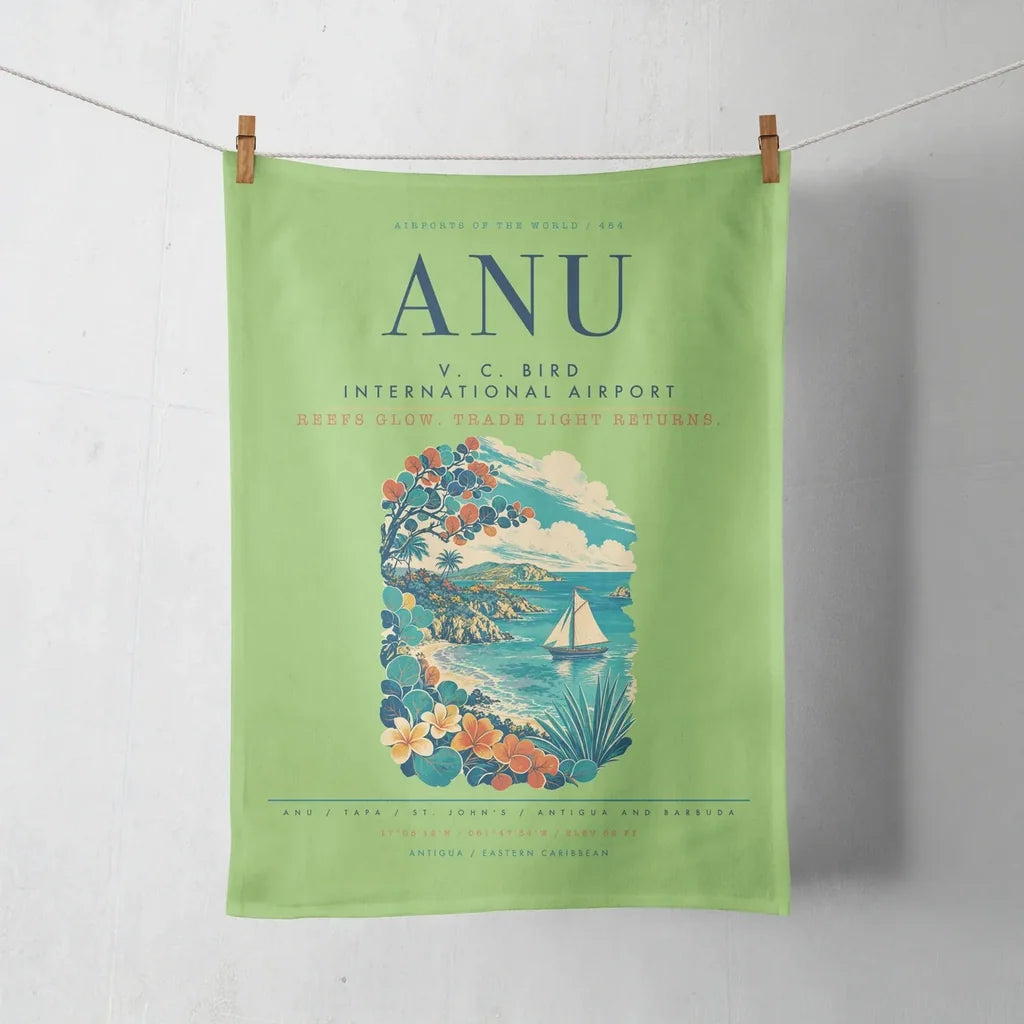 V. C. Bird International Airport (ANU) design on light green towel