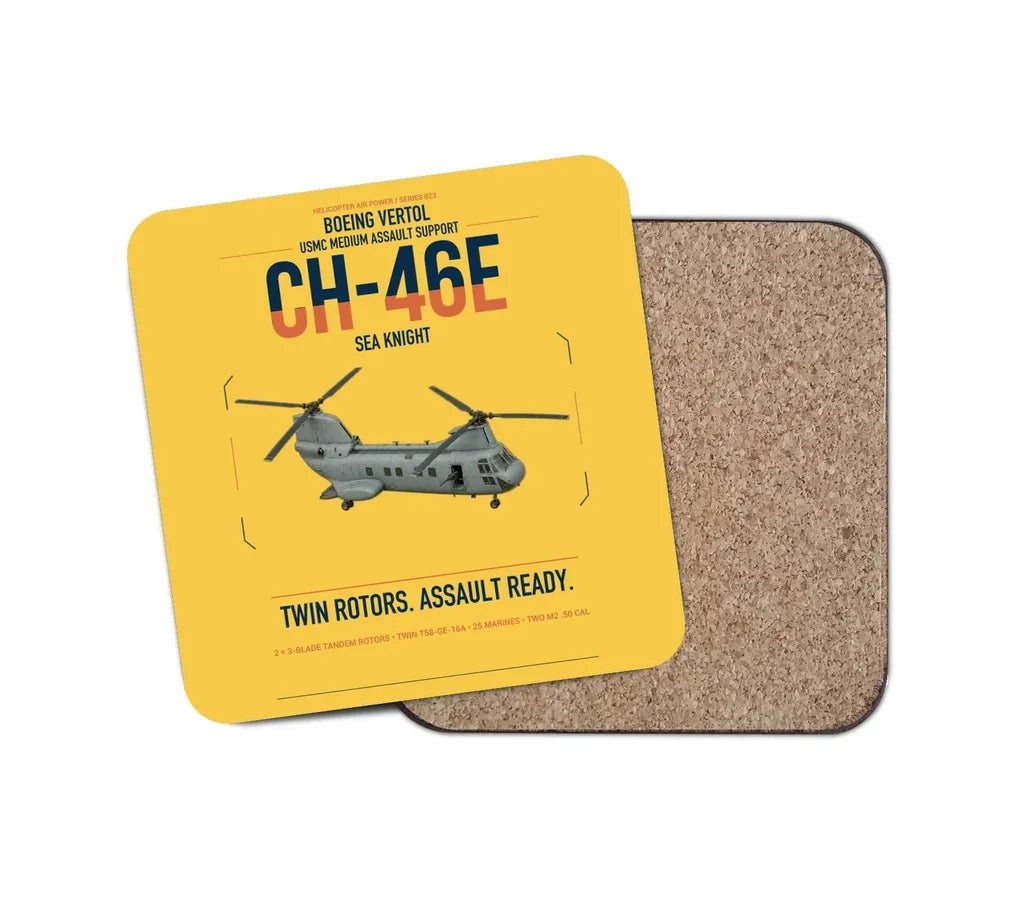 Boeing Vertol CH-46E Sea Knight design on yellow 1 piece coaster