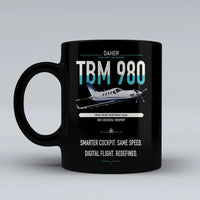 Thumbnail for Daher TBM 980 design on black ceramic mug, double-side print