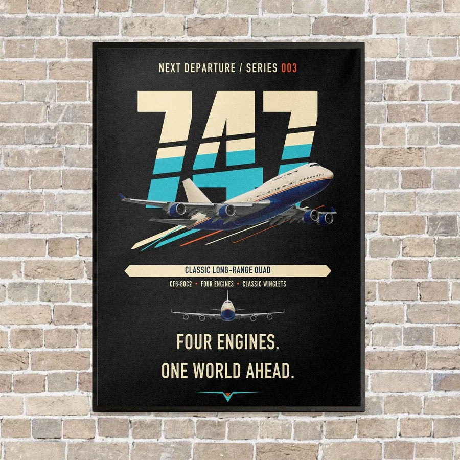 Boeing 747-400 vertical canvas print - framed - black background