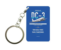 Thumbnail for Douglas DC-3 design on blue designed key chain, double-side print