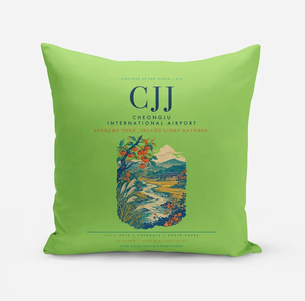 Cheongju International Airport (CJJ) design on light green pillow