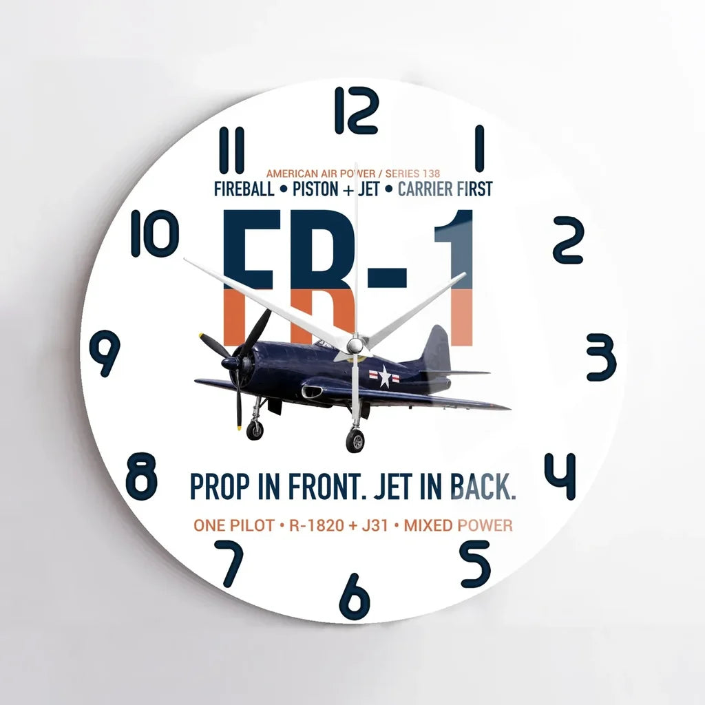 FR-1 Fireball Prop in Front Jet in Back design on white no frame wall clock