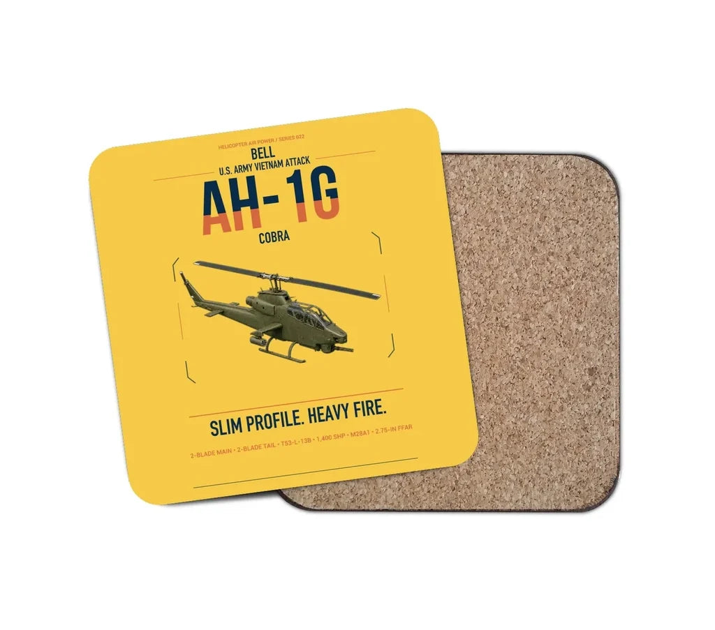 Bell AH-1G Cobra design on yellow 1 piece coaster
