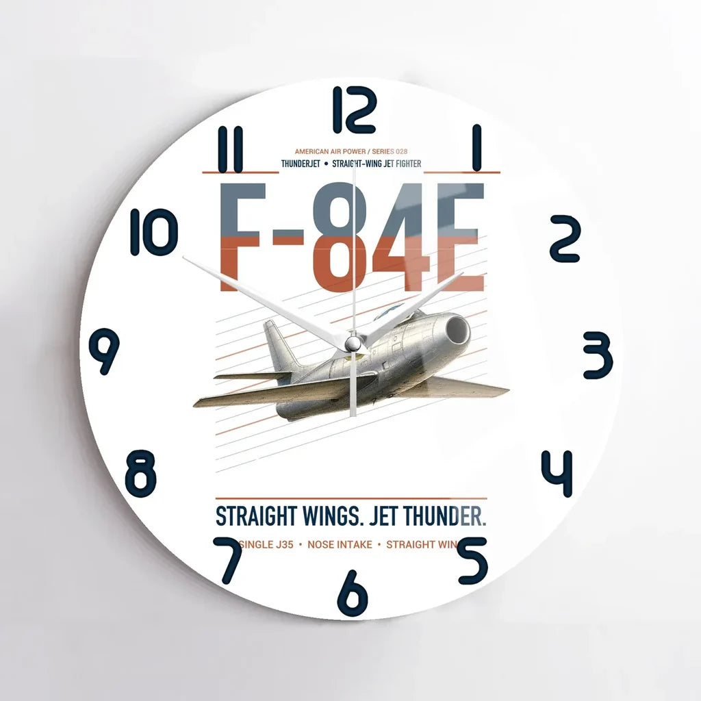 F-84E Thunderjet design on white no frame wall clock