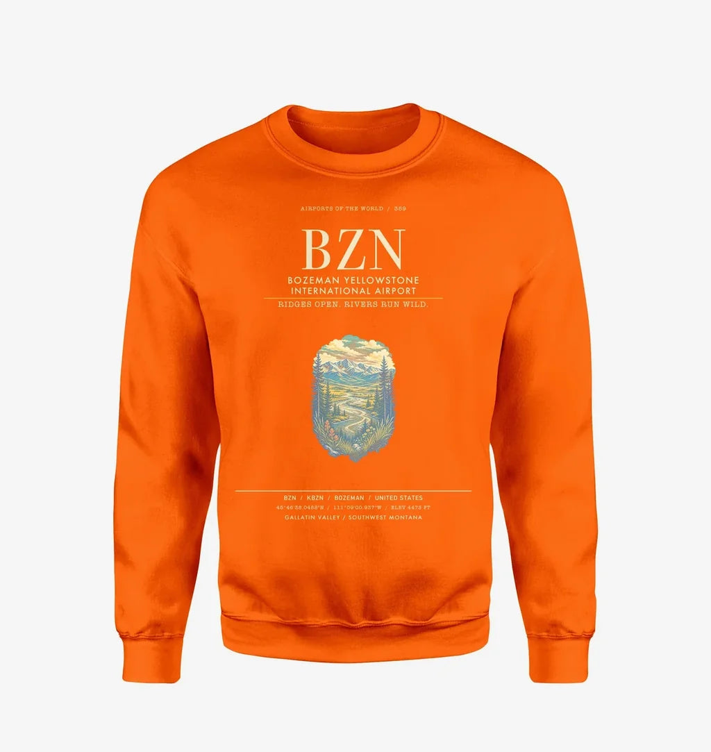 Bozeman Yellowstone International Airport BZN Sweatshirt - Orange