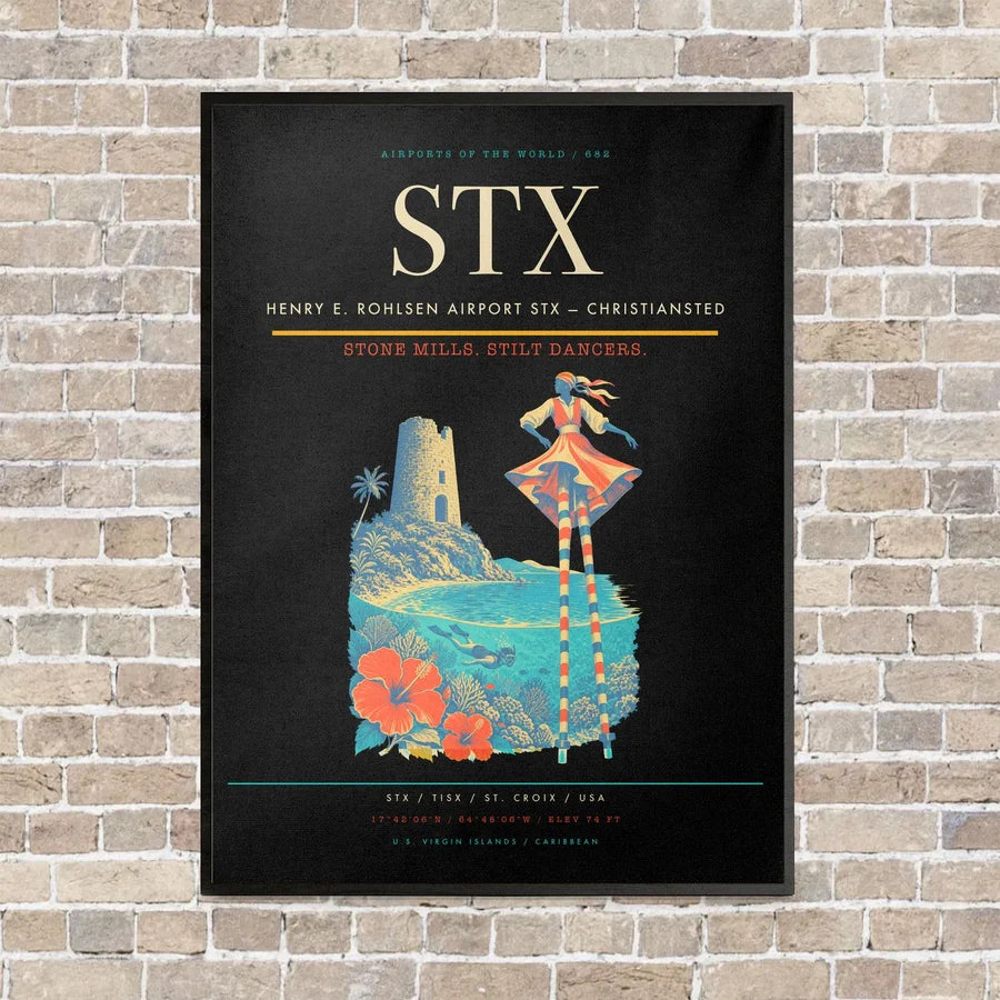 Henry E. Rohlsen Airport STX — Christiansted vertical canvas print - framed - black background