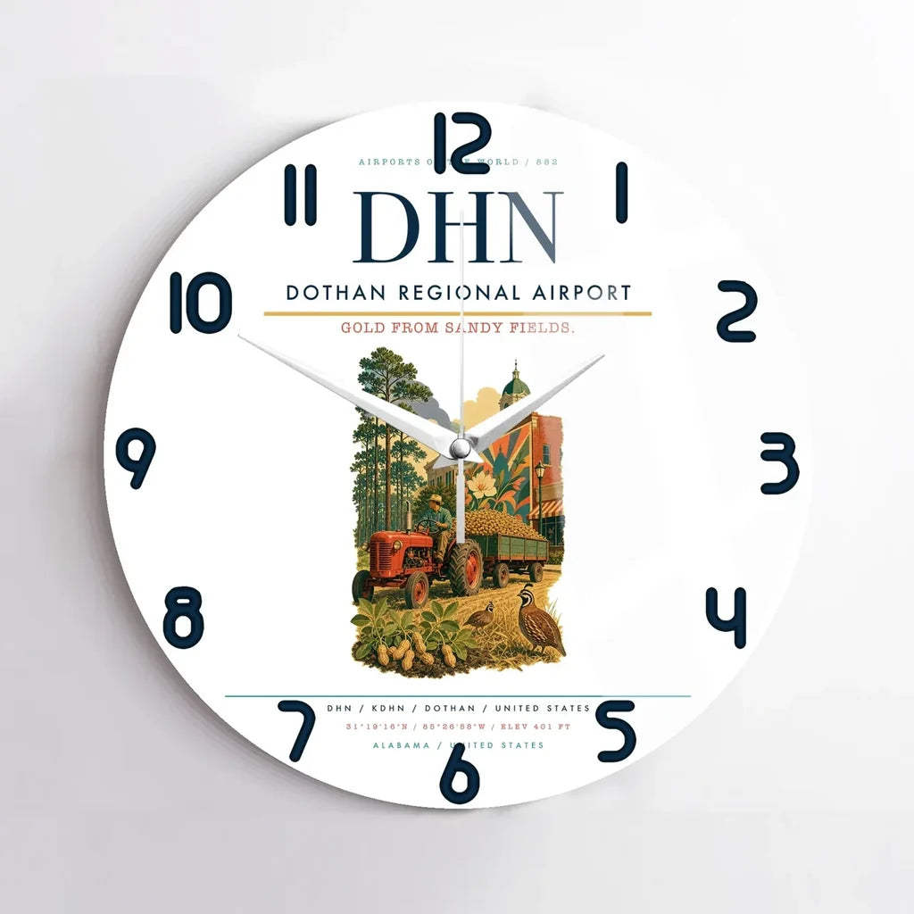 Dothan Regional Airport (DHN) design on white no frame wall clock